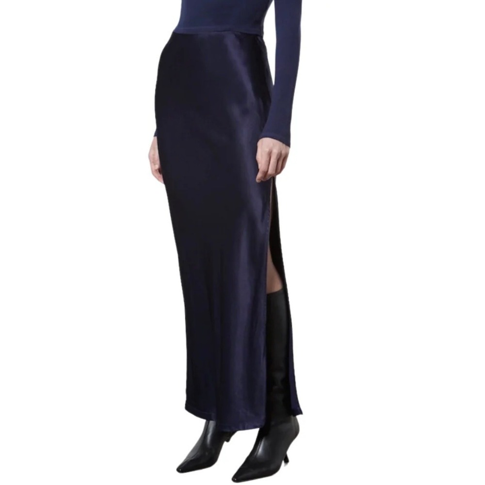 ENZA COSTA Satin Bias Maxi Skirt Womens Medium Navy Party Cocktail Quiet Luxury